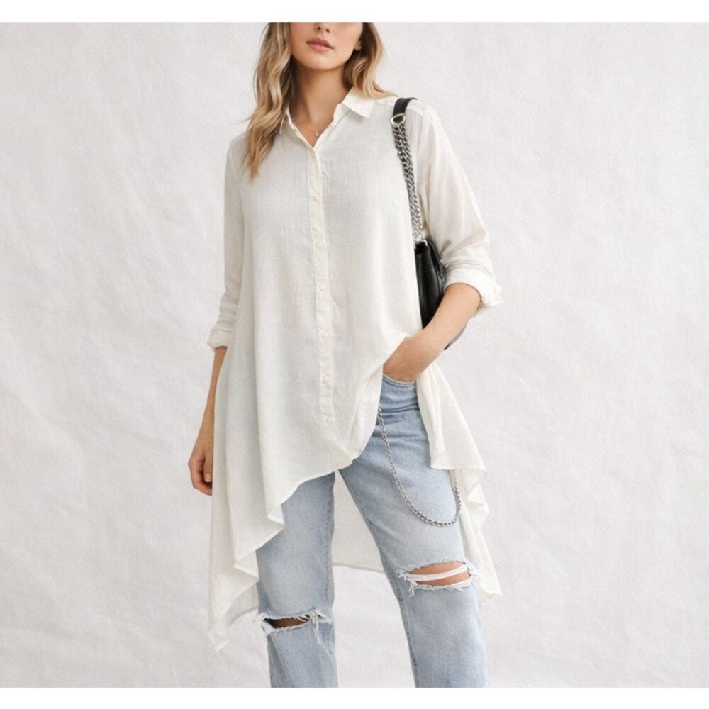 Umgee Women's Shirt Dress‎ NWT - Handkerchief Hemline - Large - Ivory